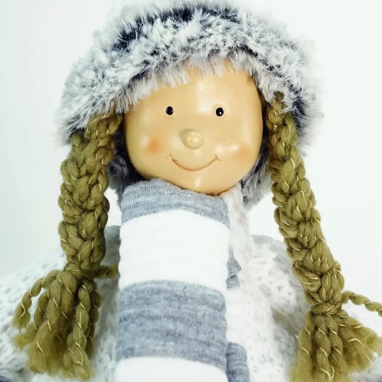 13" Gray and White Wintry Girl Christmas Tabletop Figure