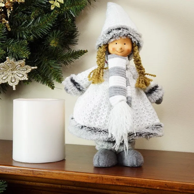 13" Gray and White Wintry Girl Christmas Tabletop Figure