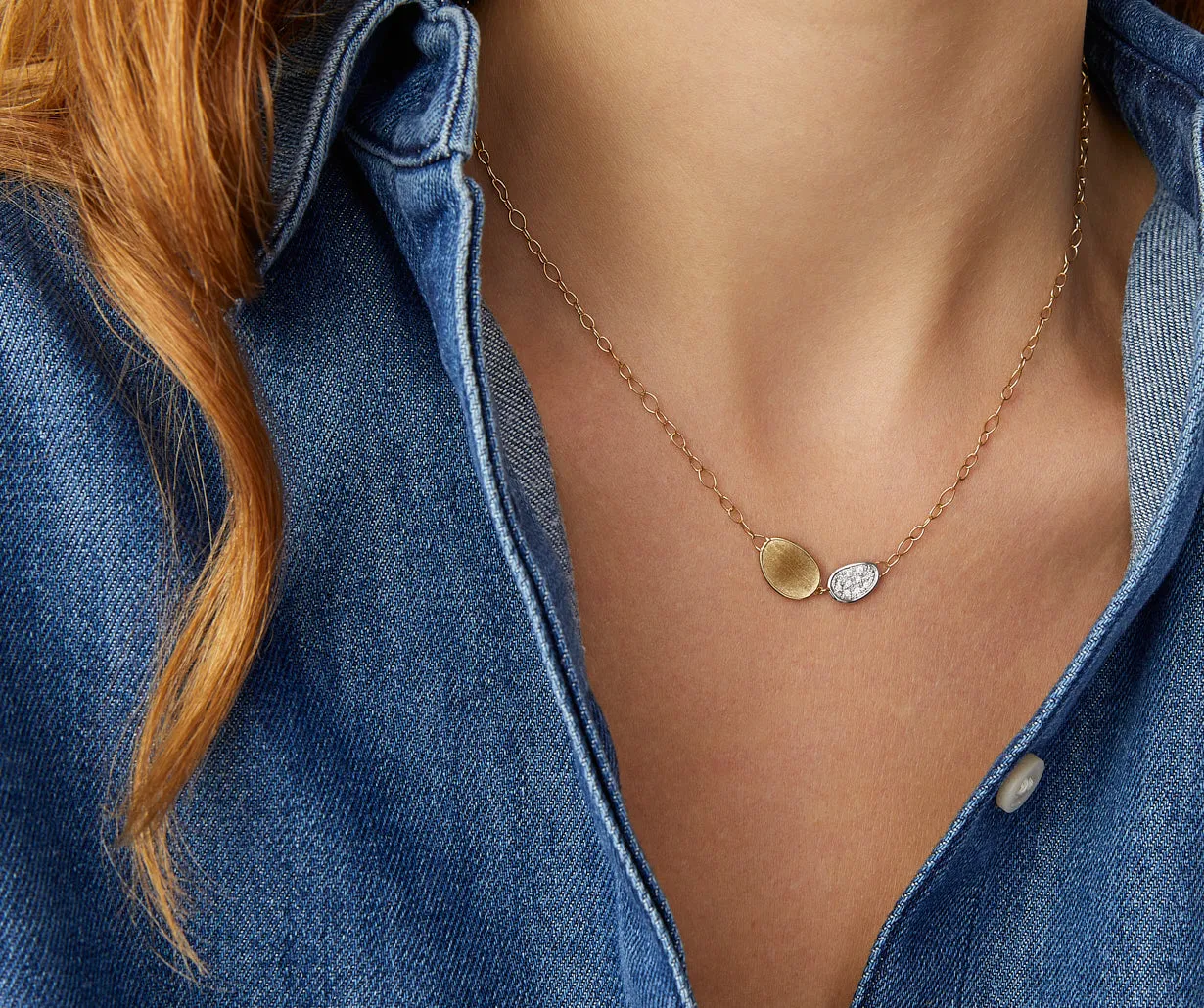 18K Yellow Gold Mini-Petal & Diamond Pendant Necklace