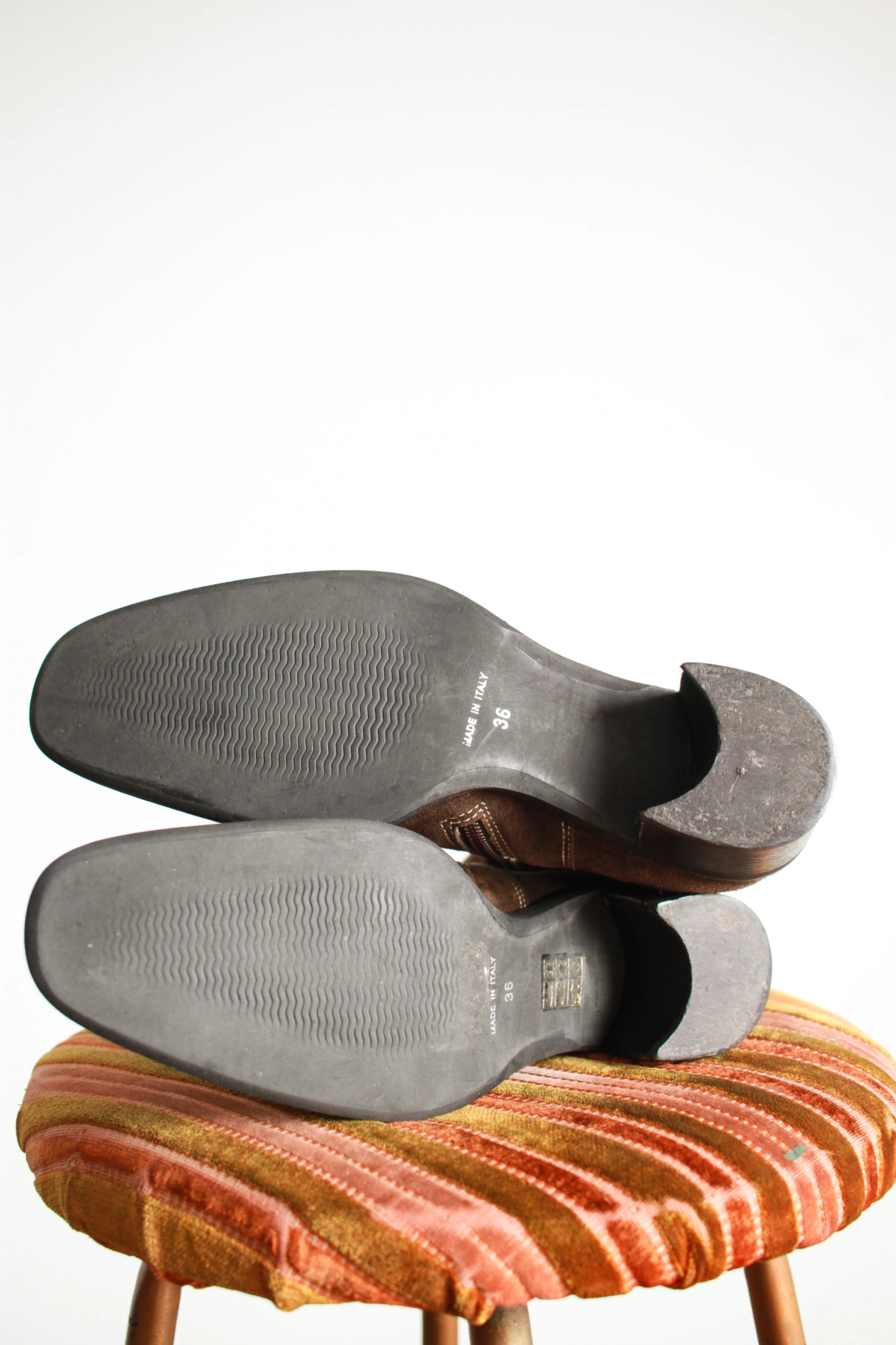 1980s Italian Suede Wester Square Toe Boots | 36