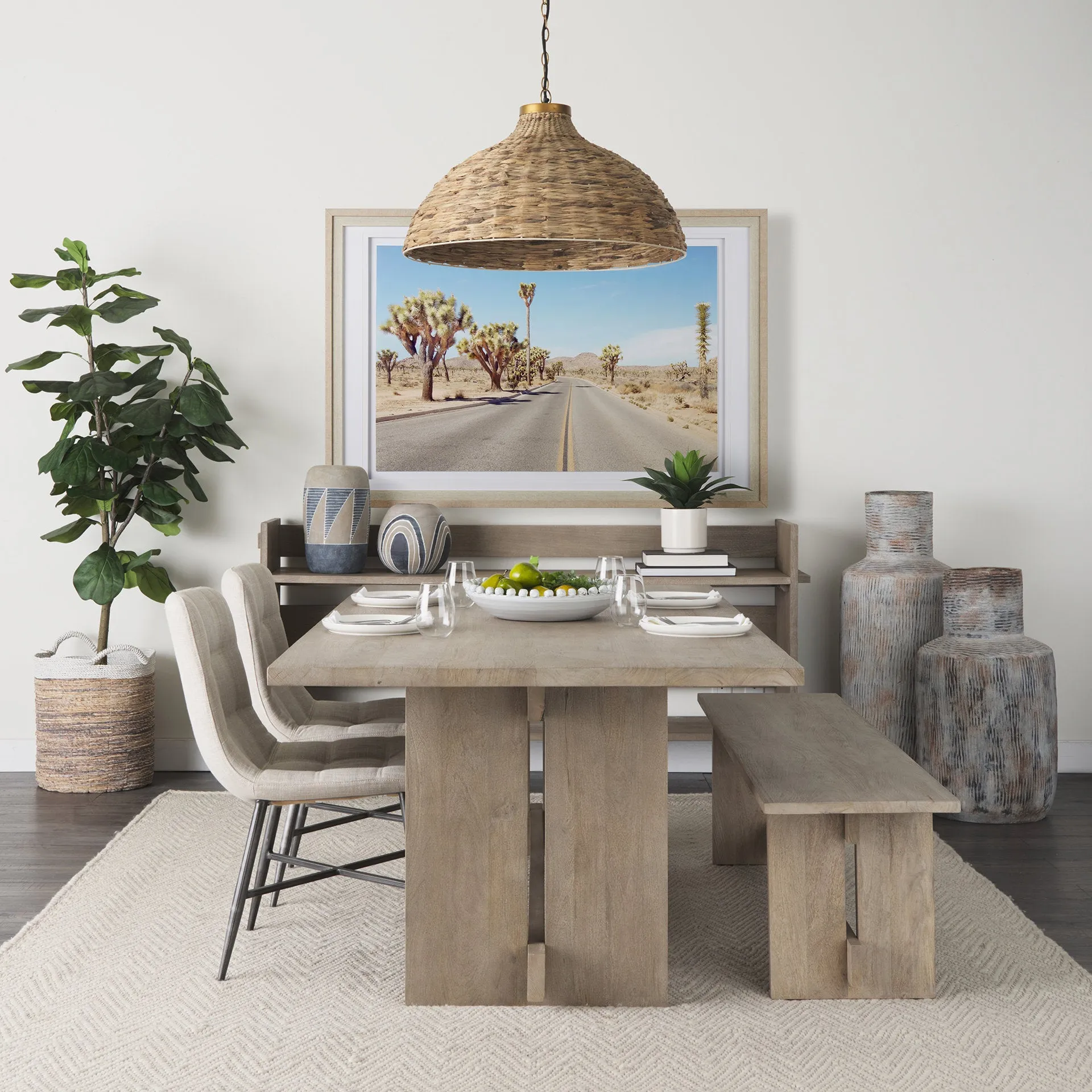 Aida Dining Table - Contemporary Mango Wood Design with Sturdy Support Beam for Modern Spaces