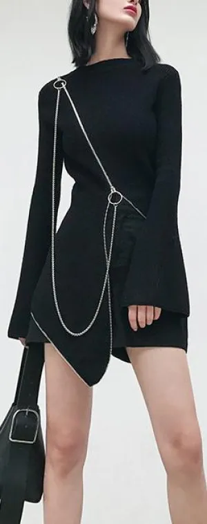 Asymmetric Zip-Embellished Sweater