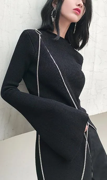 Asymmetric Zip-Embellished Sweater
