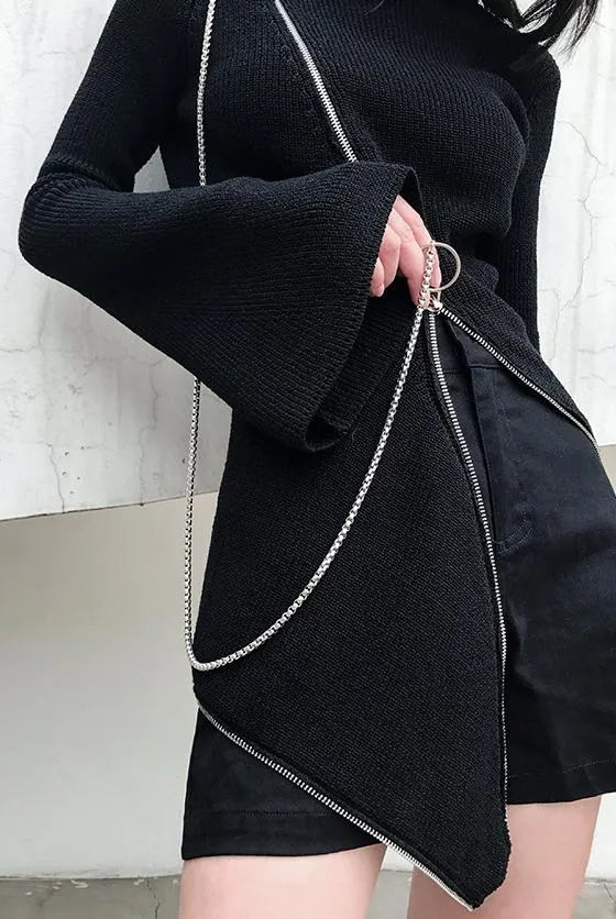 Asymmetric Zip-Embellished Sweater