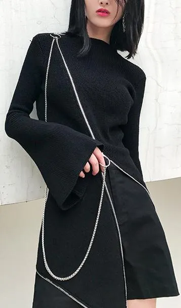 Asymmetric Zip-Embellished Sweater