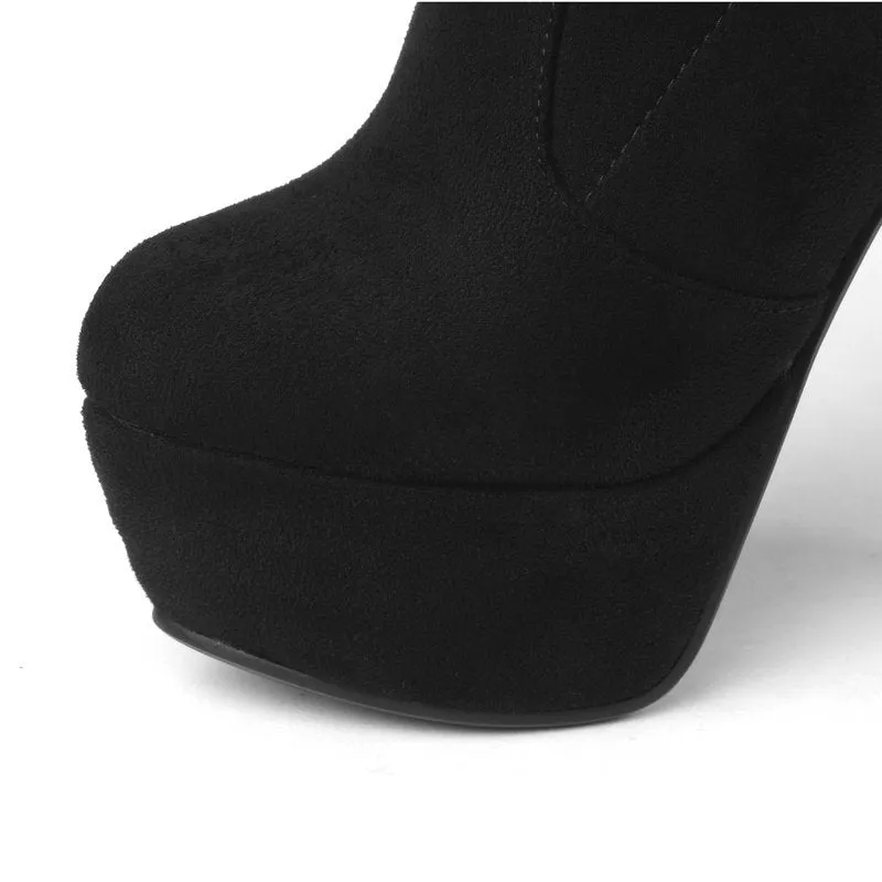 Autumn and winter lace up Knee Boots Black Slim Elastic Boots Super High Heel Waterproof Platform High Boots