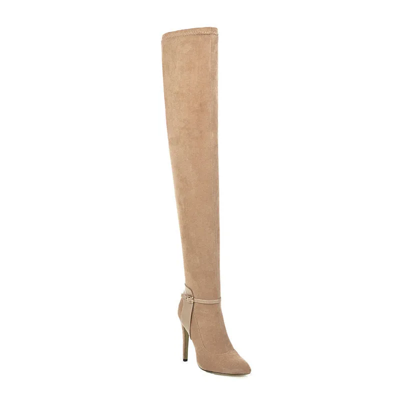 Autumn And Winter Pointed Ultra-Fine High Heel Elastic Velvet Knee High Boots