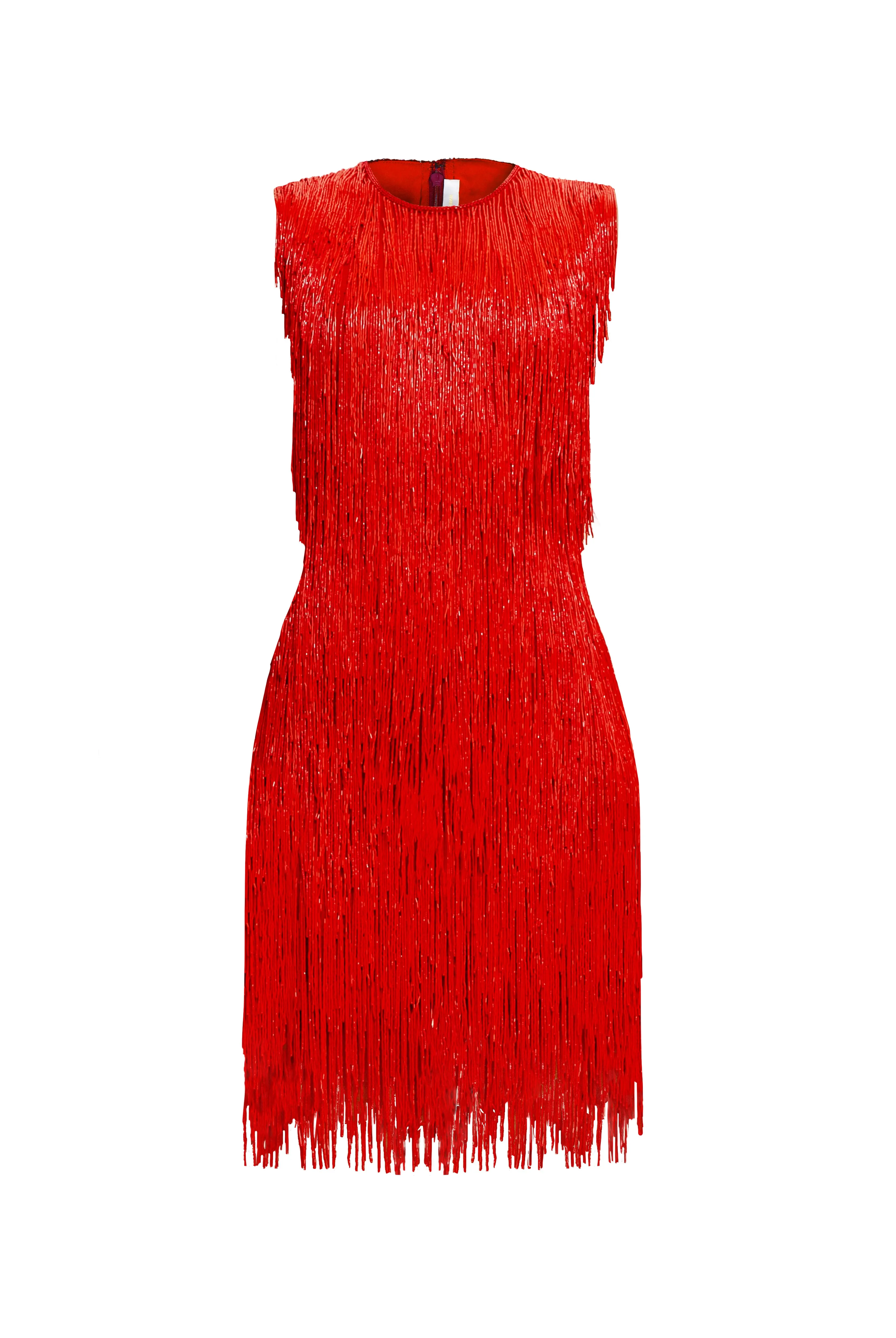 BEADED FRINGE SLEEVELESS DRESS