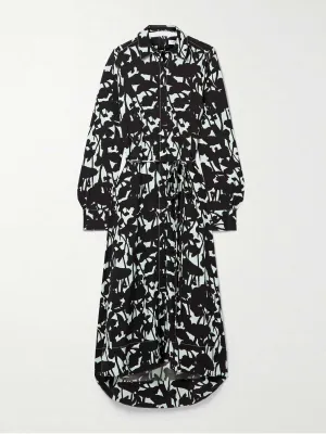 Belted printed poplin midi shirt dress
