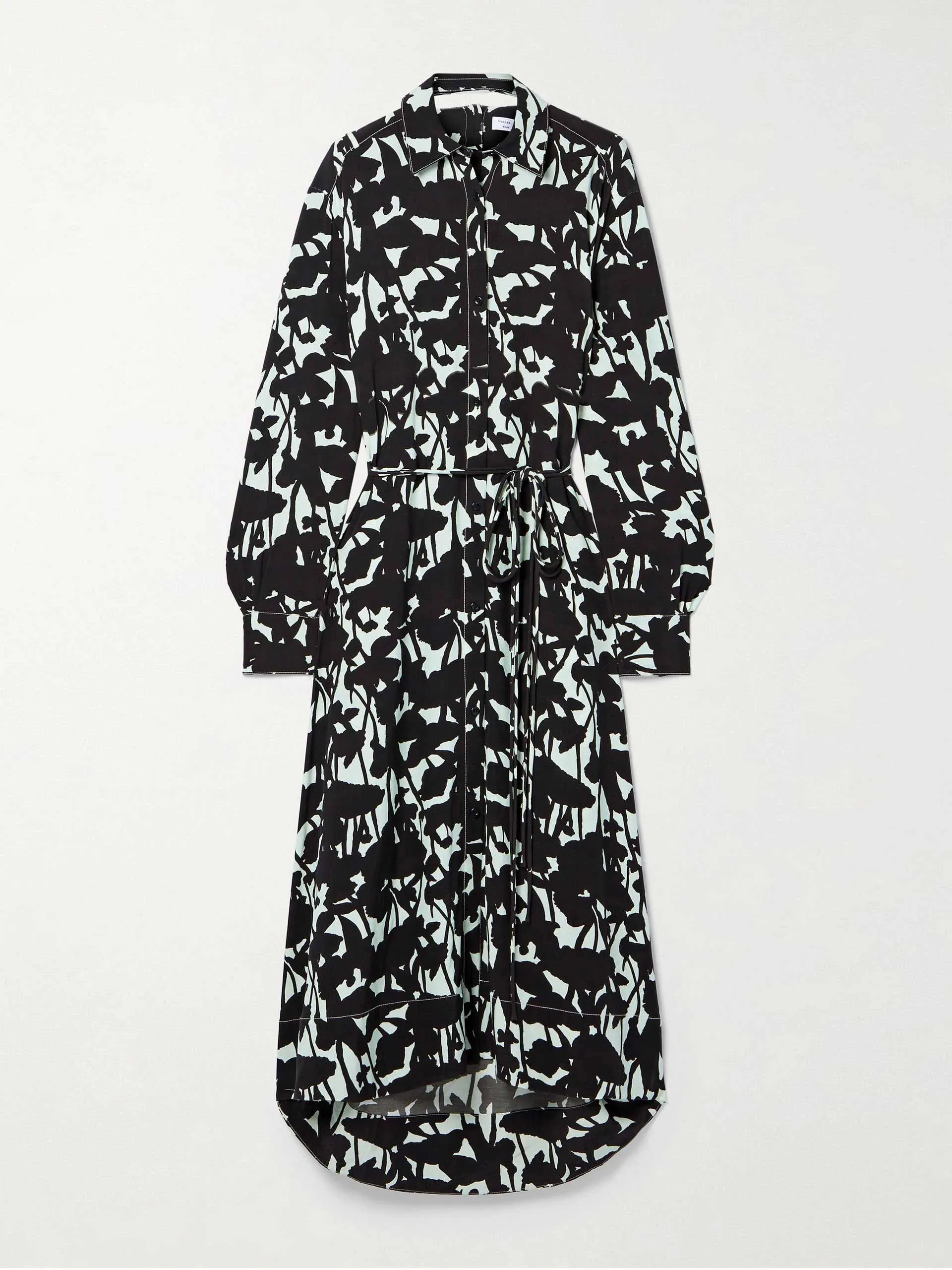 Belted printed poplin midi shirt dress