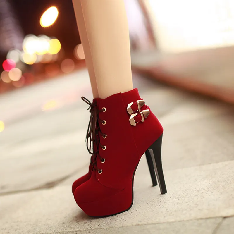 Black/Red/Brown Heels Boots AD11536