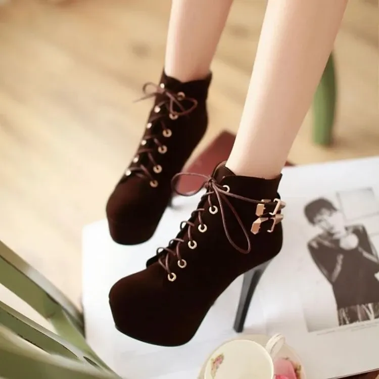 Black/Red/Brown Heels Boots AD11536