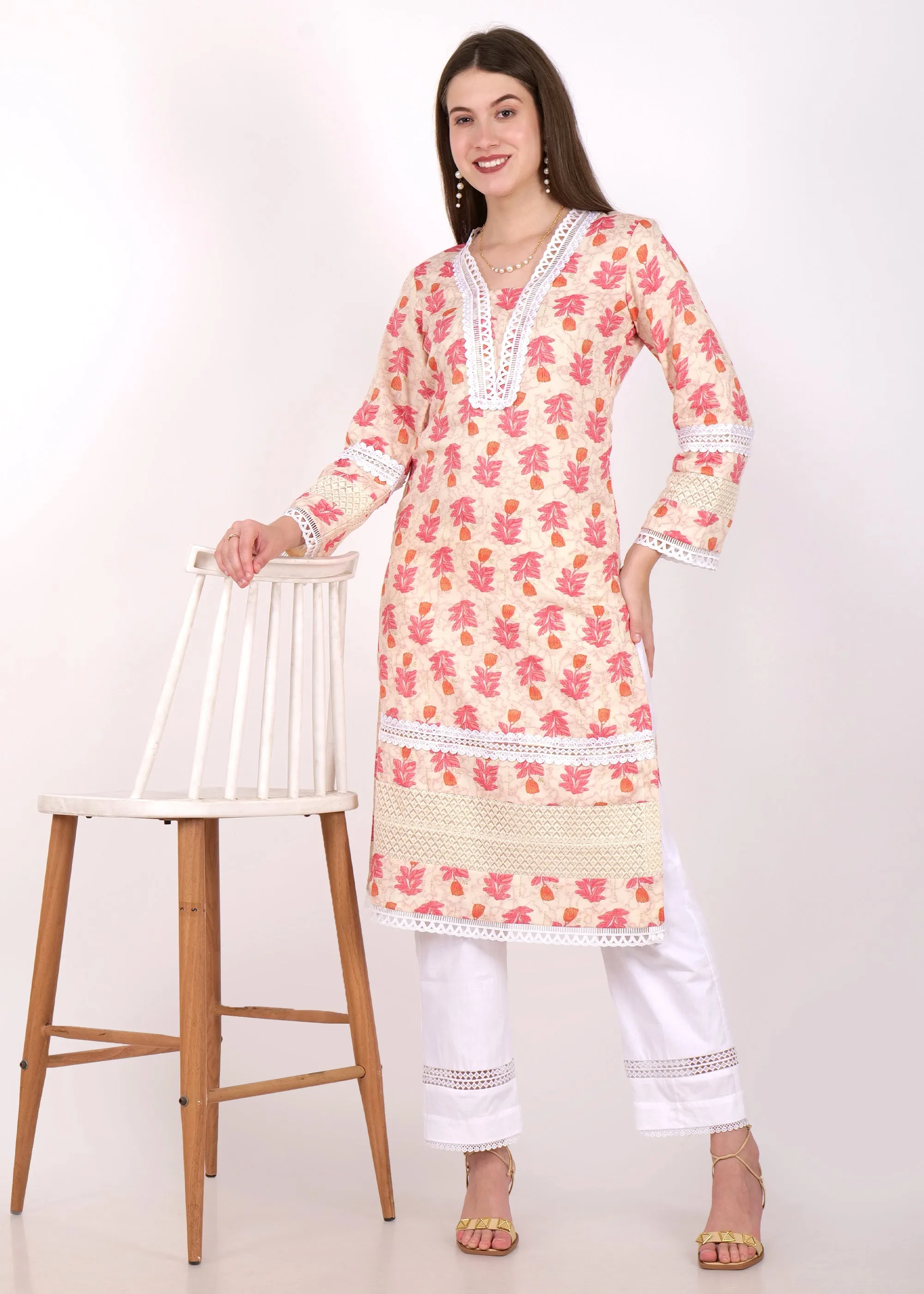 Blossom Beige Floral Kurta Set