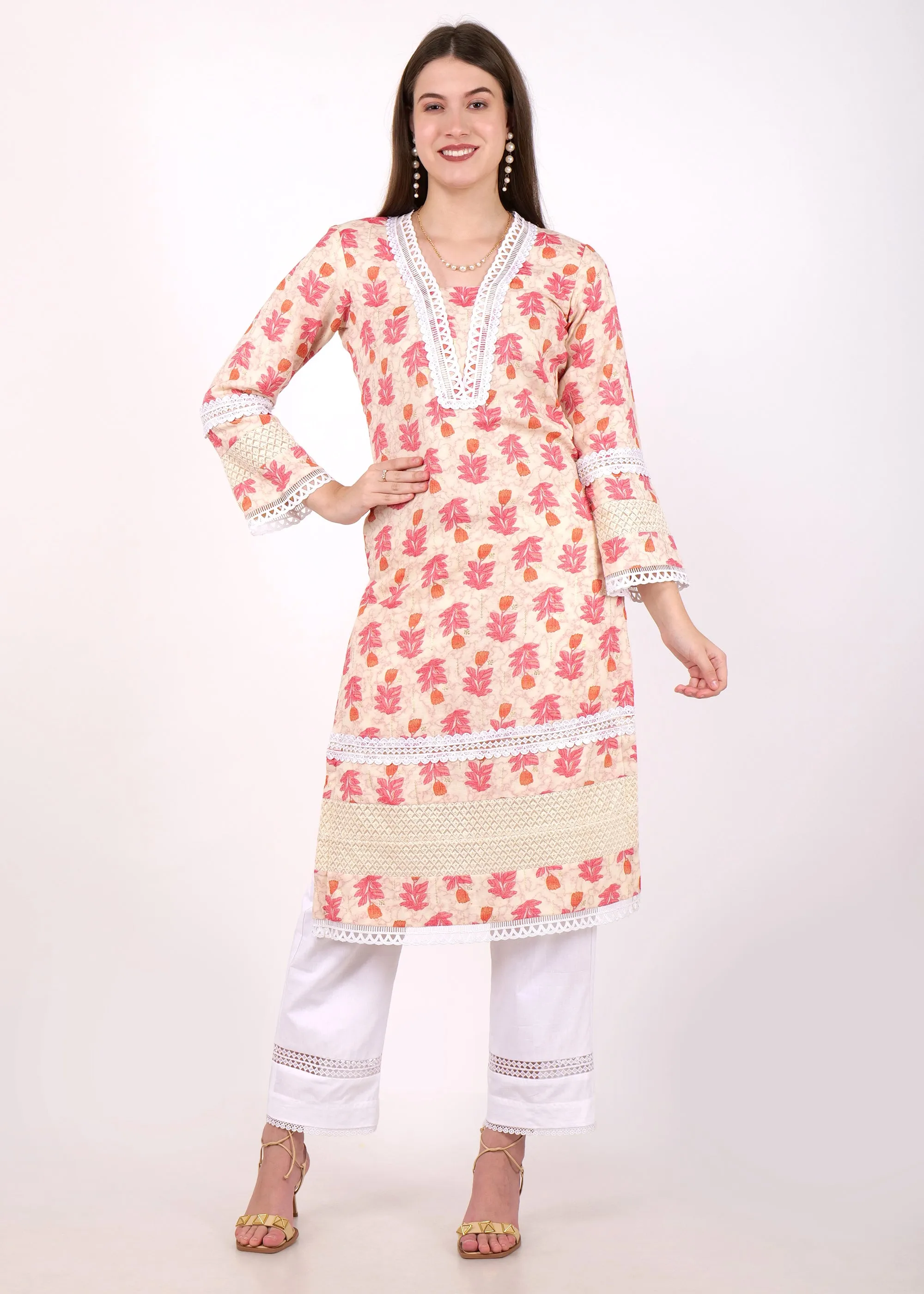 Blossom Beige Floral Kurta Set