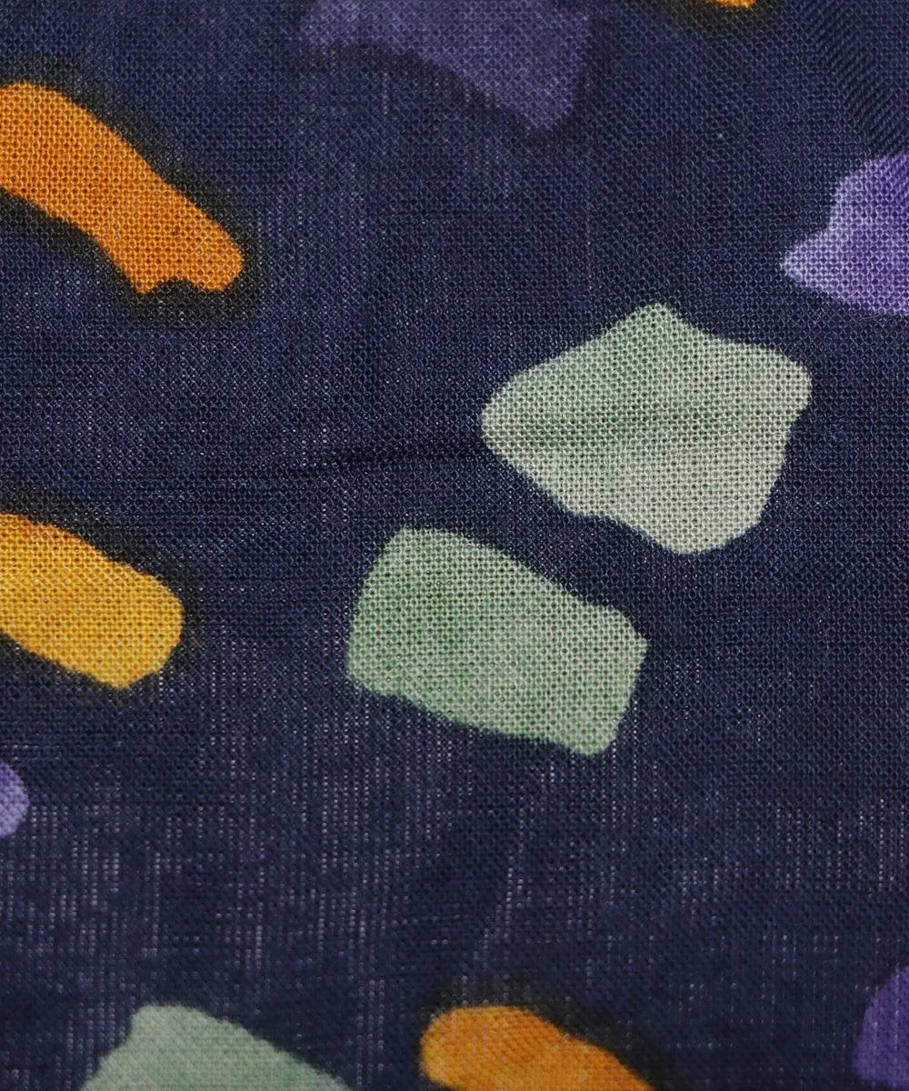 Blue Colour Square Print Rayon Fabric