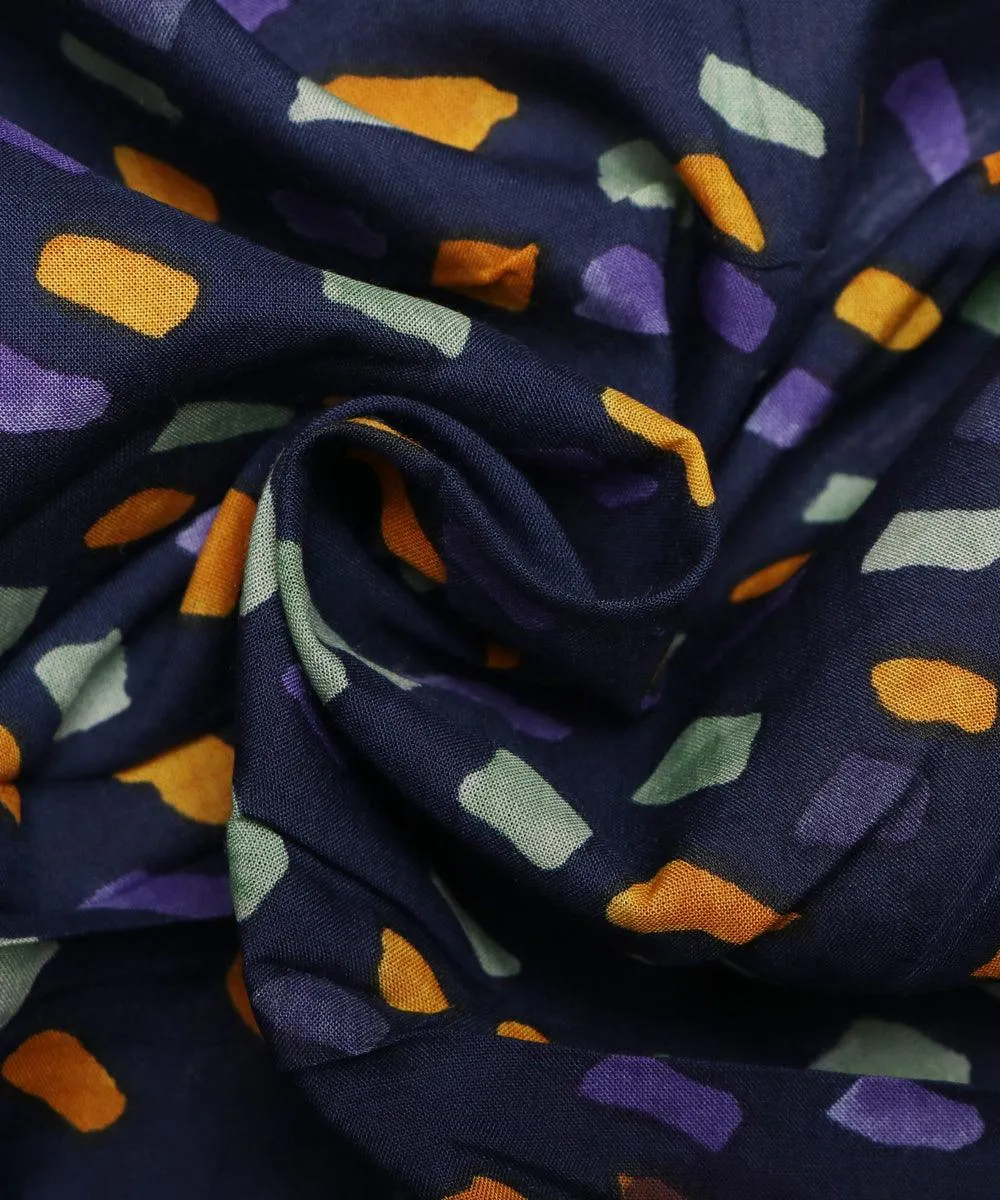 Blue Colour Square Print Rayon Fabric