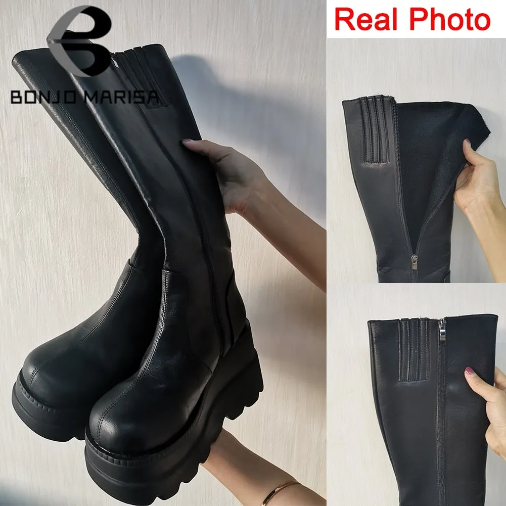 'BONJO MARISA' Mid-Calf Chunky Heel Platform Wedge Boots