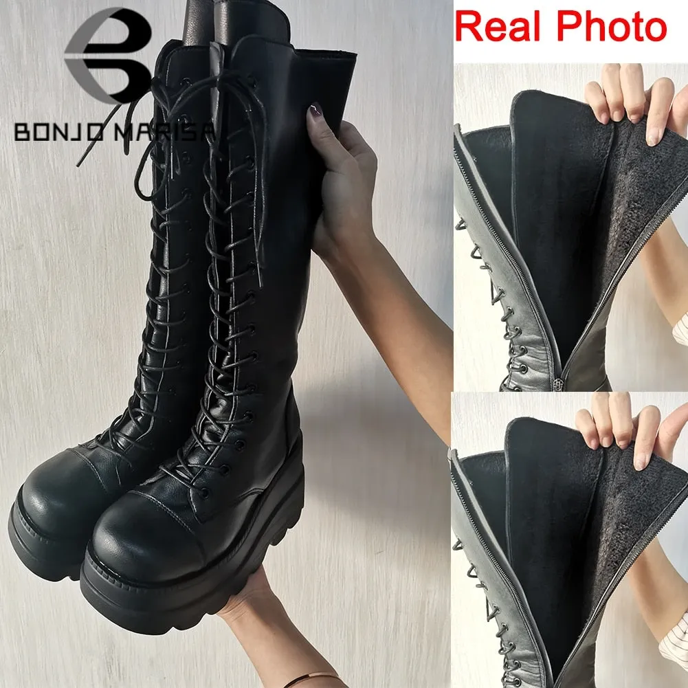 'BONJO MARISA' Mid-Calf Chunky Heel Platform Wedge Boots