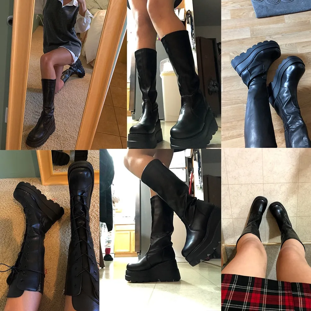 'BONJO MARISA' Mid-Calf Chunky Heel Platform Wedge Boots