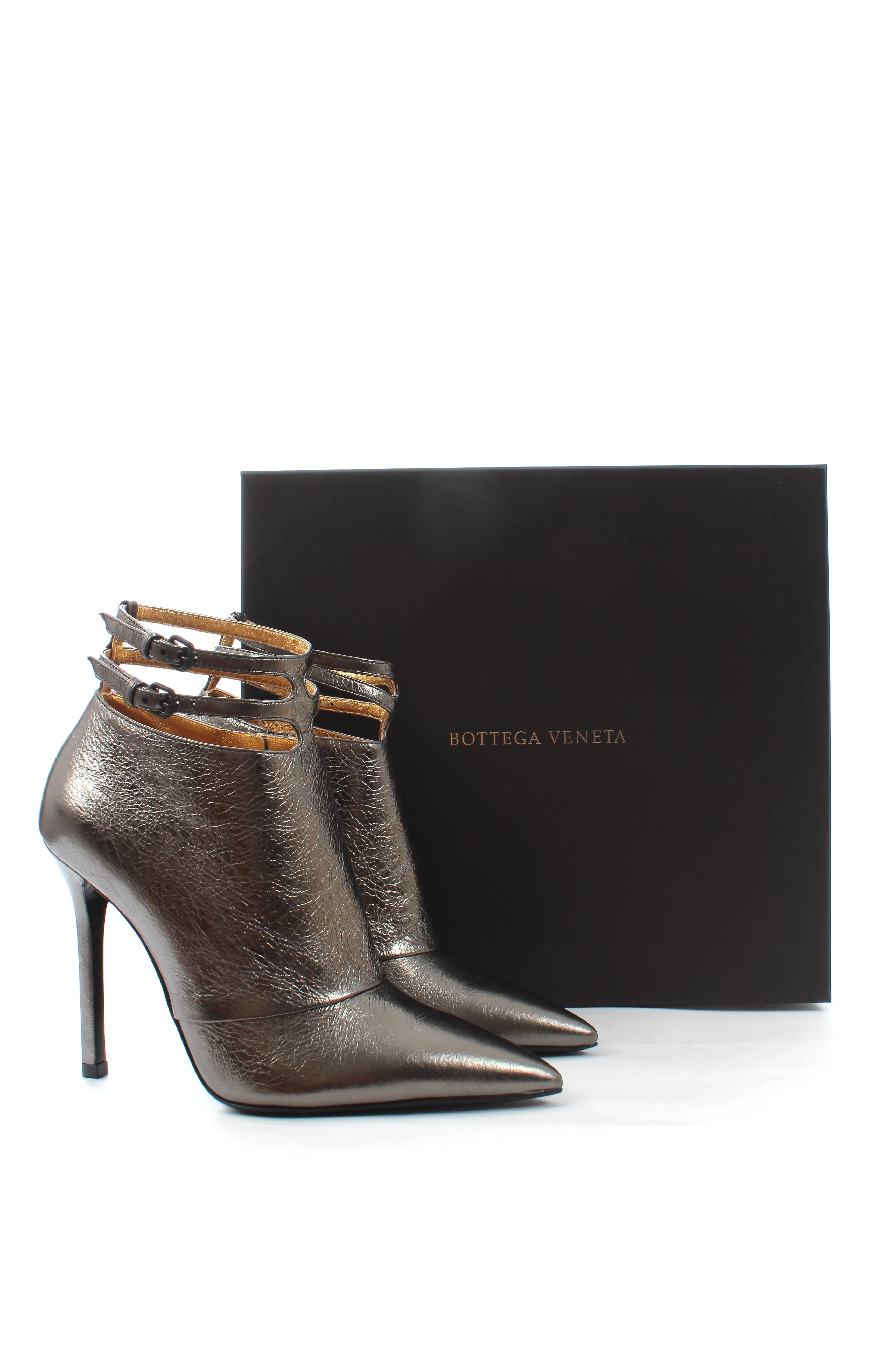 Bottega Veneta Metallic Textured Leather Ankle Boots