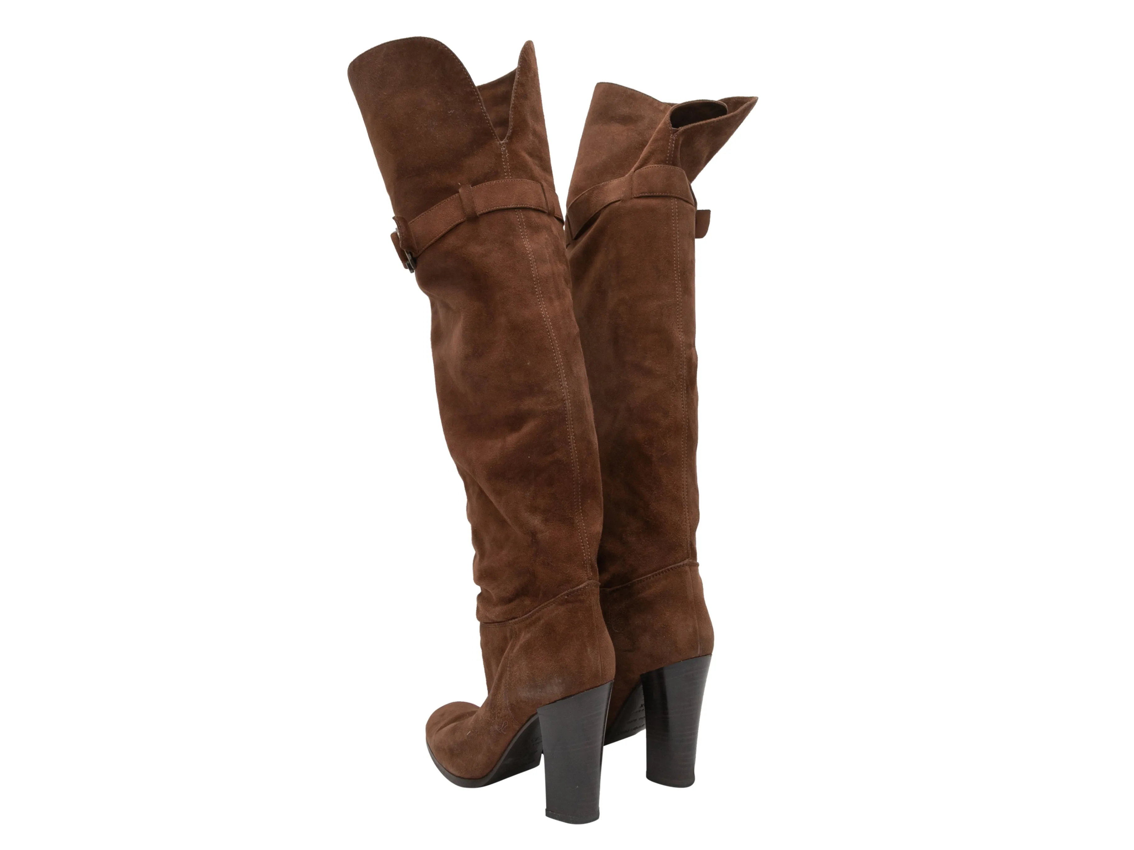 Brown Sergio Rossi Knee-High Suede Boots Size 39.5