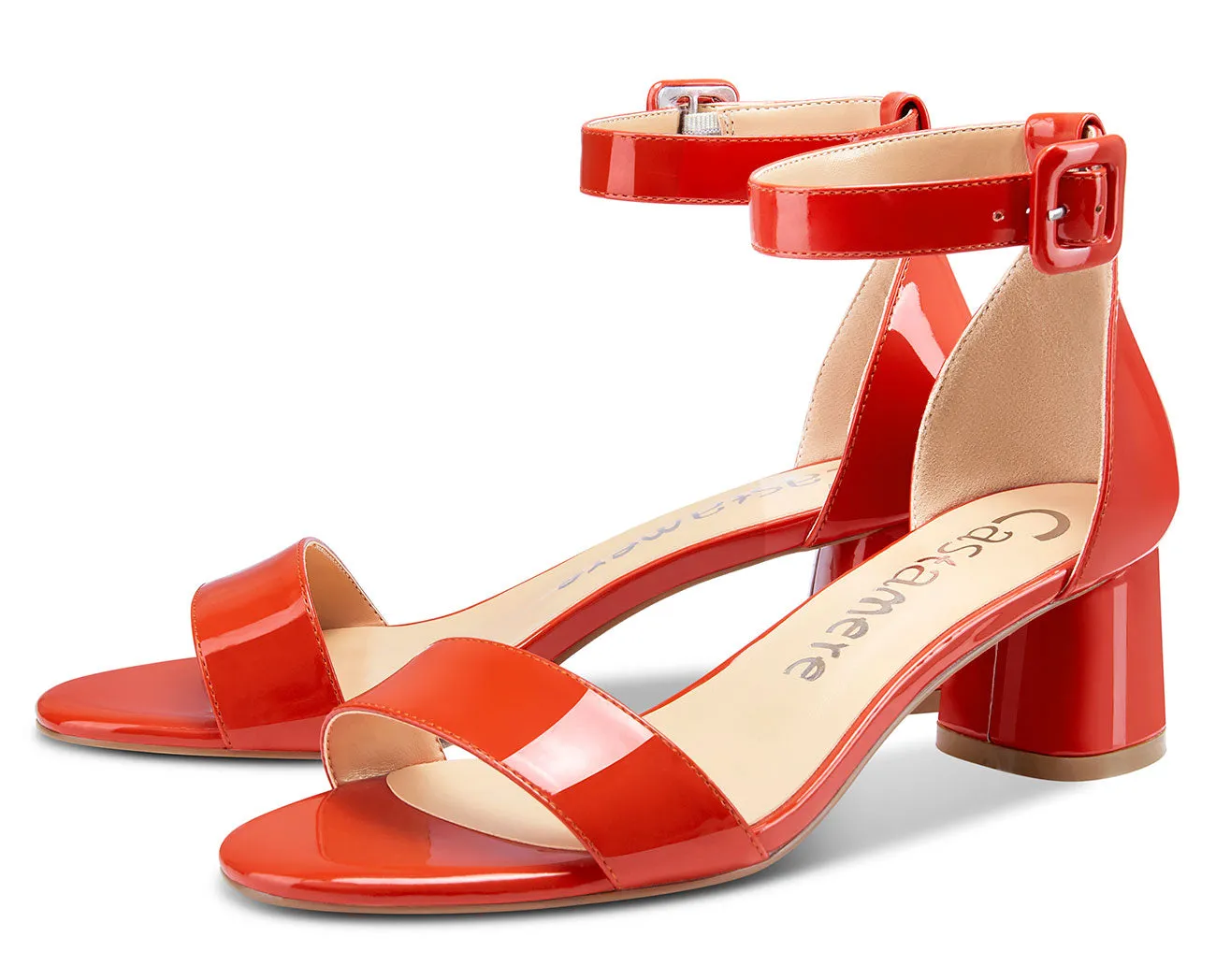 CASTAMERE Womens Chunky Block Heel Sandals Ankle Strap Open Toe Buckle 5CM Heels Sandal