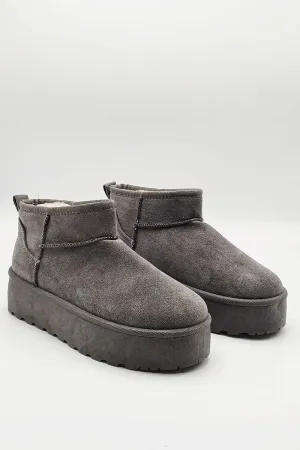 Dahl Faux Fur Lining Chunky Sole Ankle Boots in Grey