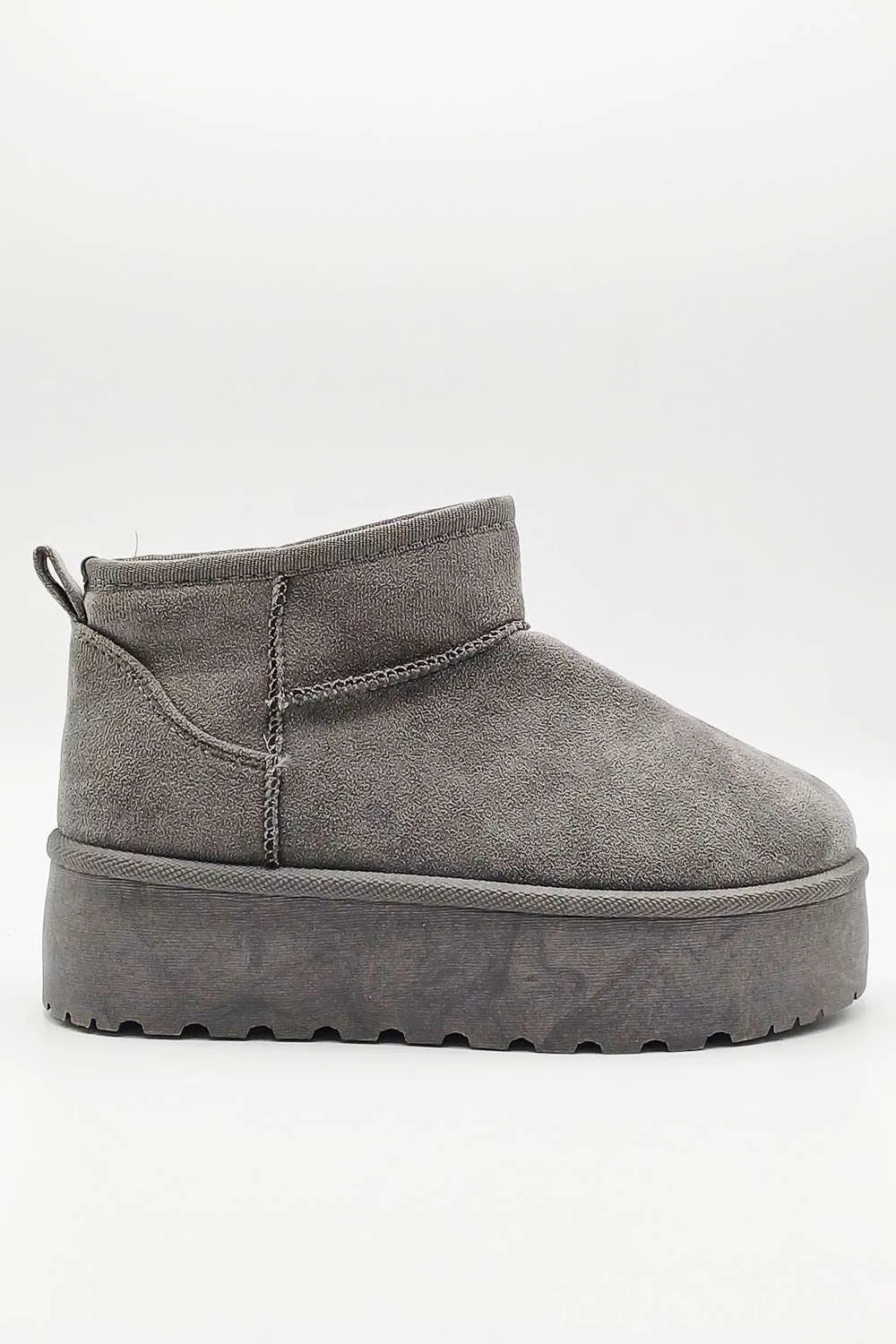 Dahl Faux Fur Lining Chunky Sole Ankle Boots in Grey