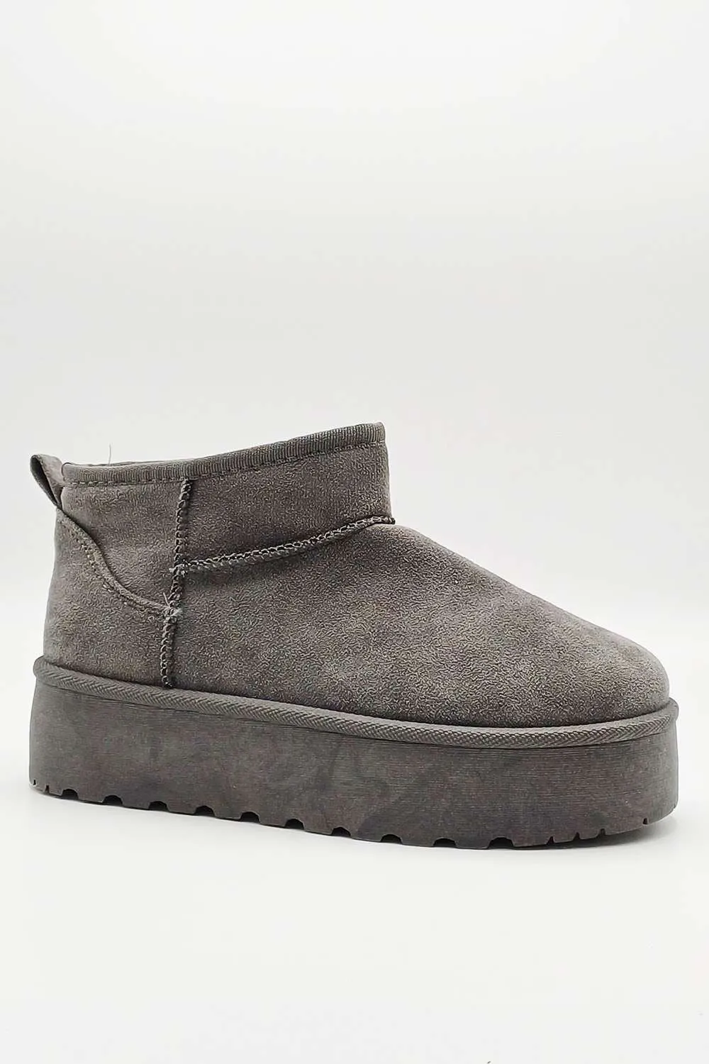 Dahl Faux Fur Lining Chunky Sole Ankle Boots in Grey