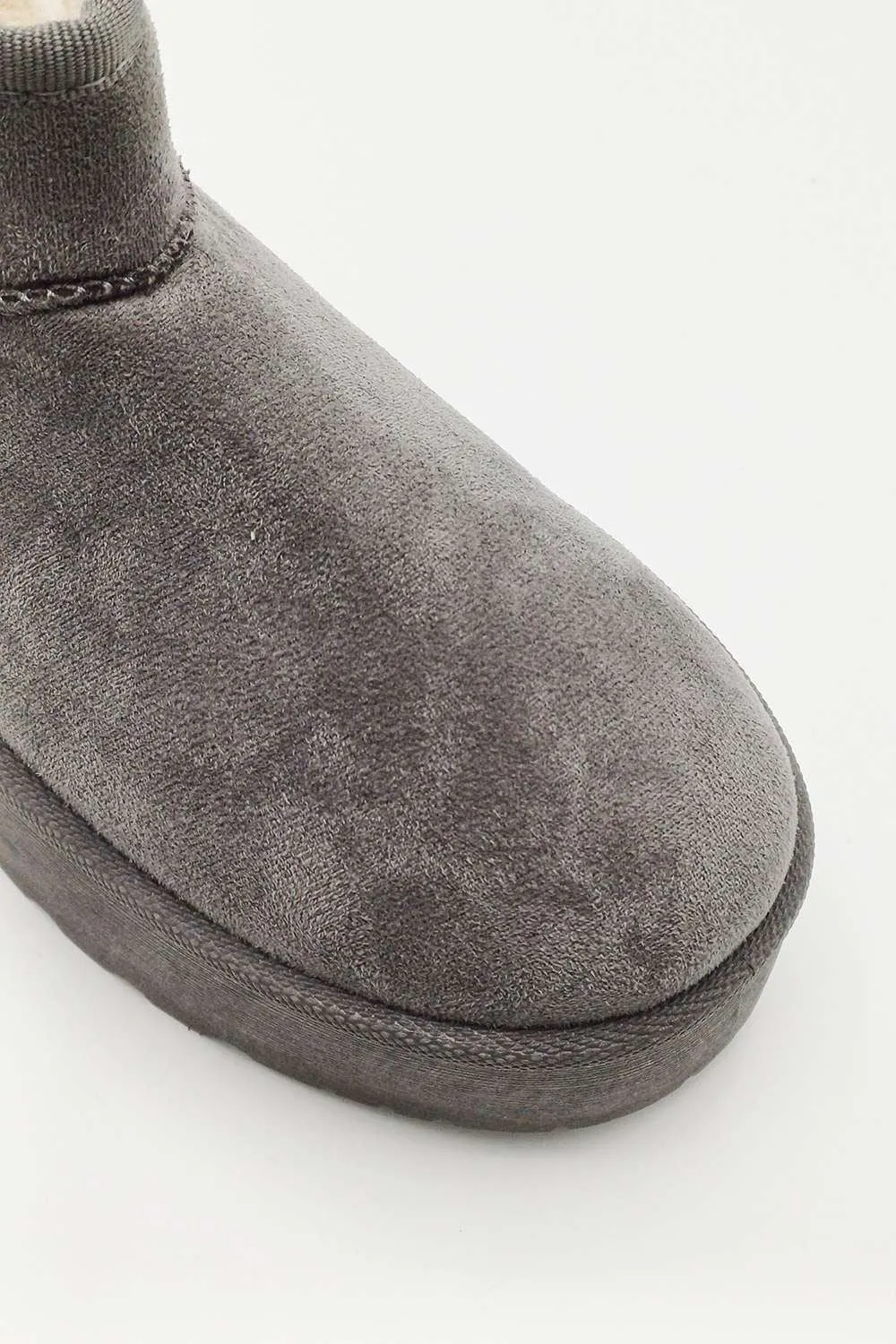 Dahl Faux Fur Lining Chunky Sole Ankle Boots in Grey