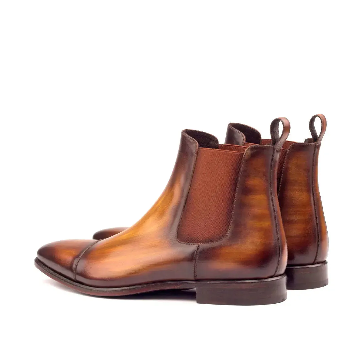 DapperFam Monza in Cognac Men's Hand-Painted Patina Chelsea Boot