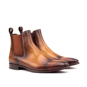 DapperFam Monza in Cognac Men's Hand-Painted Patina Chelsea Boot