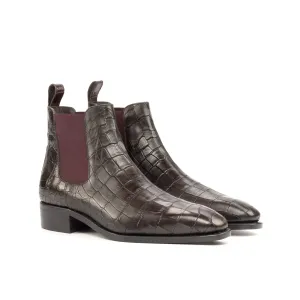 DapperFam Monza in Dark Brown / Burgundy Men's Italian Croco Embossed Leather Chelsea Boot