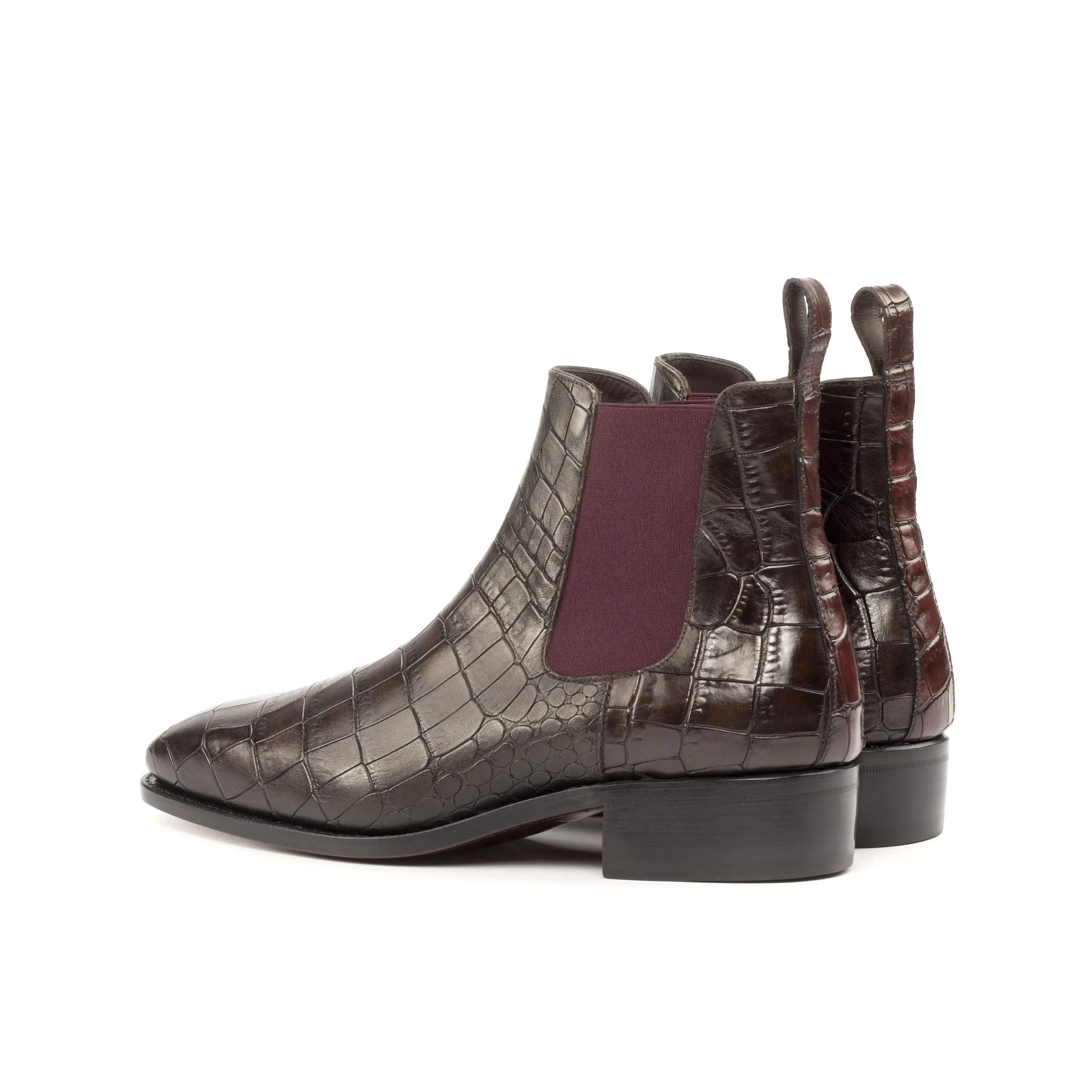 DapperFam Monza in Dark Brown / Burgundy Men's Italian Croco Embossed Leather Chelsea Boot