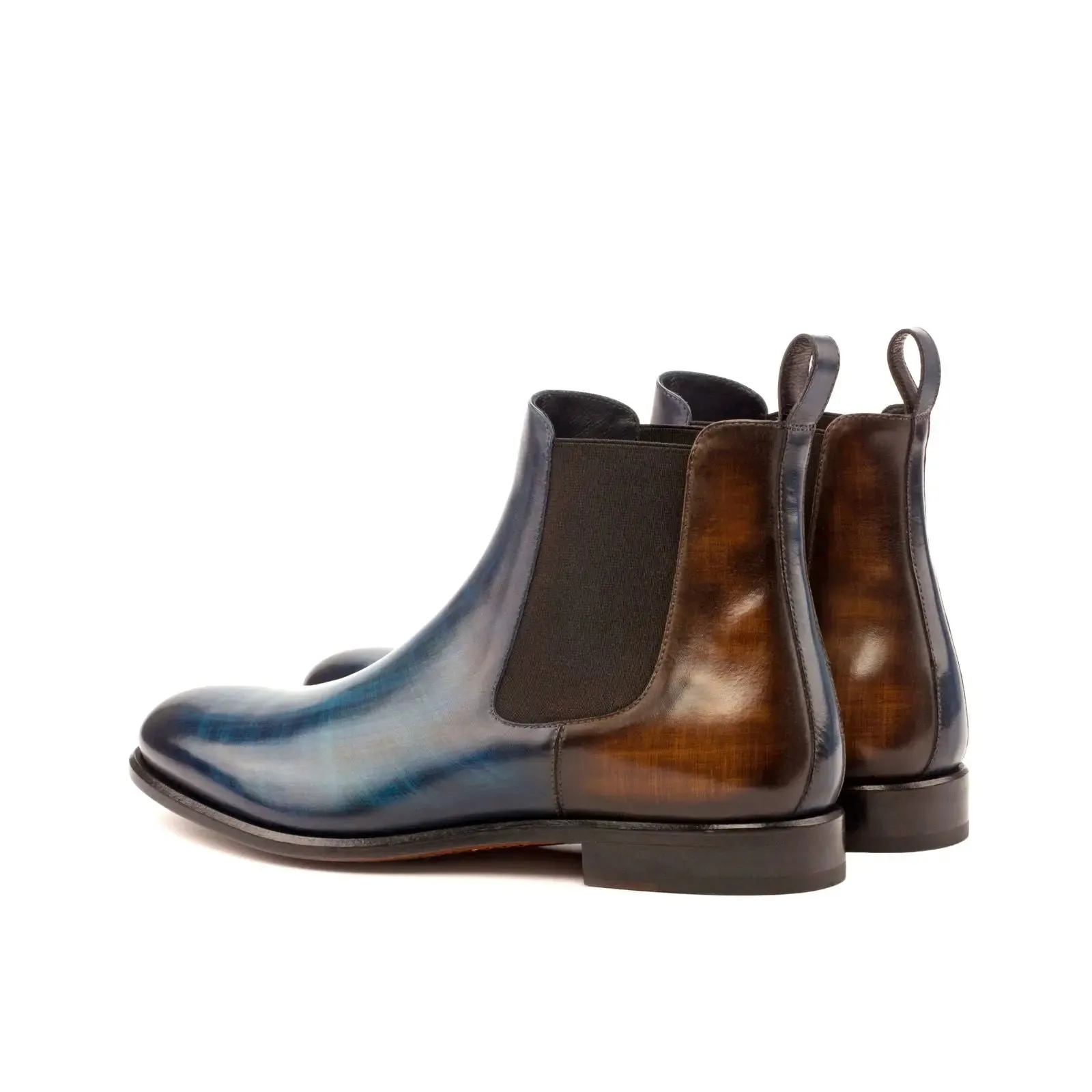 DapperFam Monza in Denim / Brown Men's Hand-Painted Patina Chelsea Boot