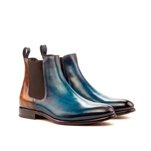 DapperFam Monza in Denim / Brown Men's Hand-Painted Patina Chelsea Boot