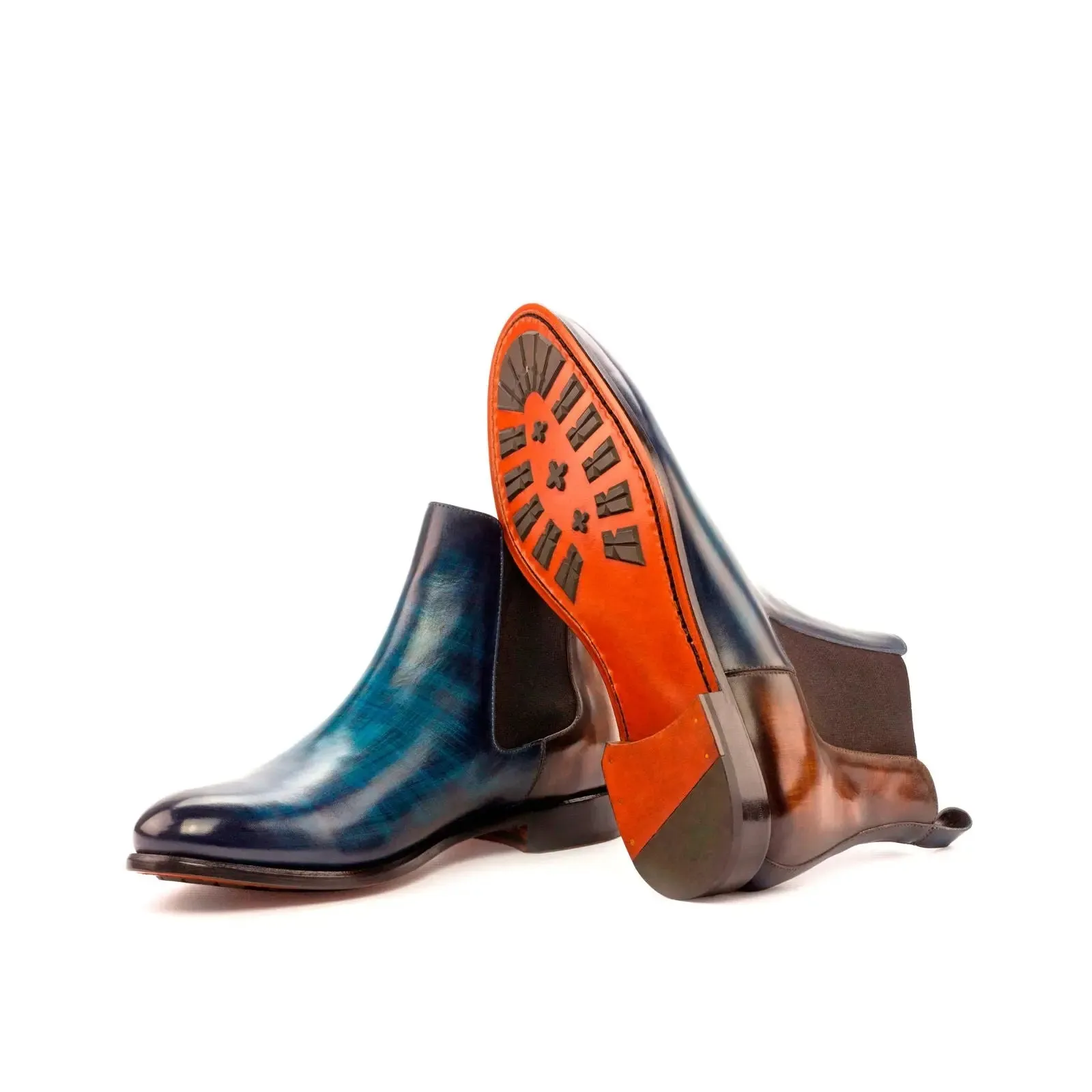 DapperFam Monza in Denim / Brown Men's Hand-Painted Patina Chelsea Boot