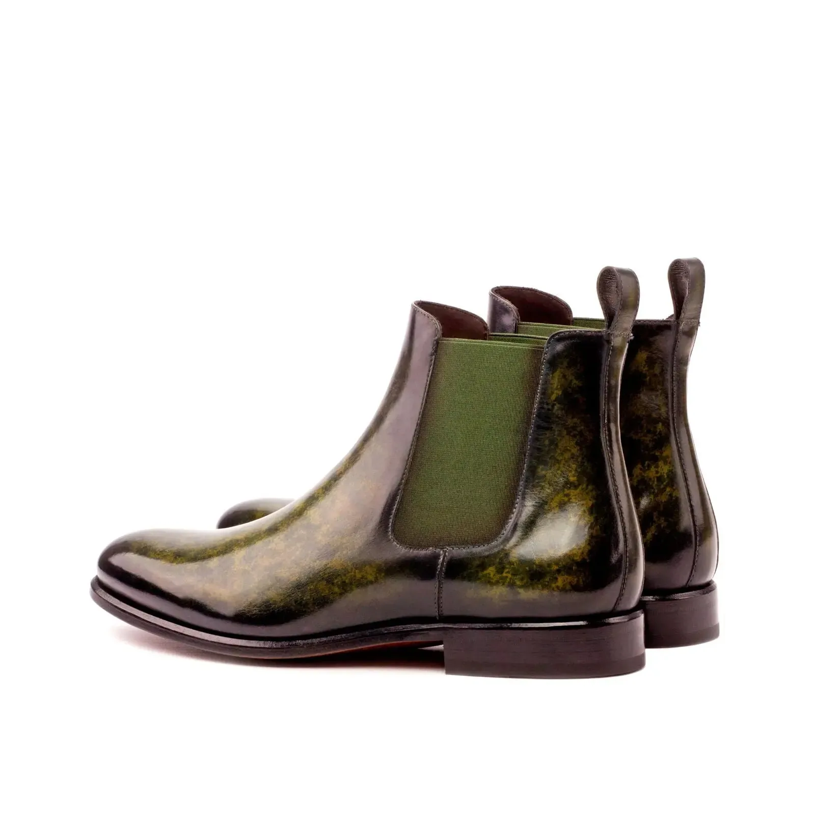 DapperFam Monza in Khaki Men's Hand-Painted Patina Chelsea Boot