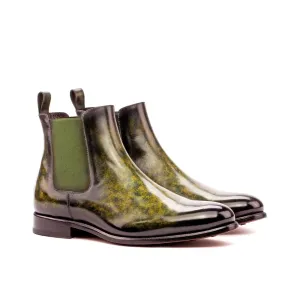 DapperFam Monza in Khaki Men's Hand-Painted Patina Chelsea Boot