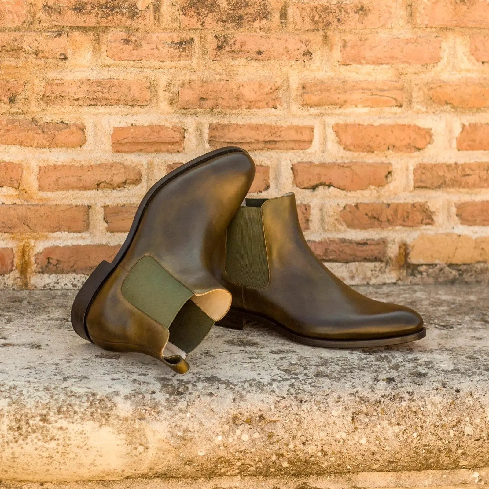 DapperFam Monza in Olive Men's Italian Leather Chelsea Boot