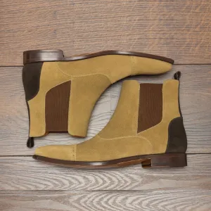 DapperFam Vesuvio in Camel / Dark Brown Men's Lux Suede Chelsea Multi Boot