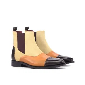 DapperFam Vesuvio in Dark Brown / Cognac / Sand Men's Lux Suede & Italian Leather Chelsea Multi Boot