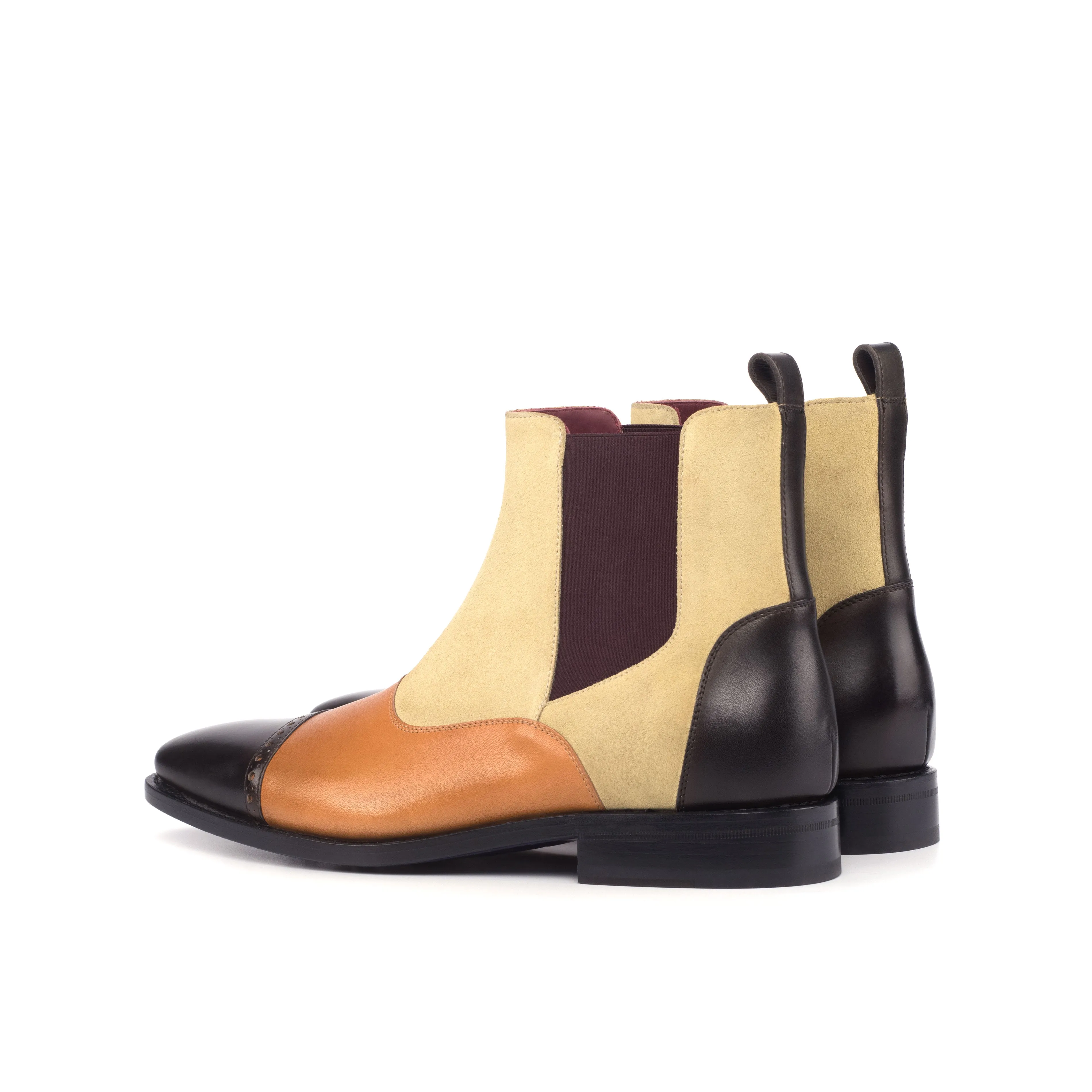 DapperFam Vesuvio in Dark Brown / Cognac / Sand Men's Lux Suede & Italian Leather Chelsea Multi Boot