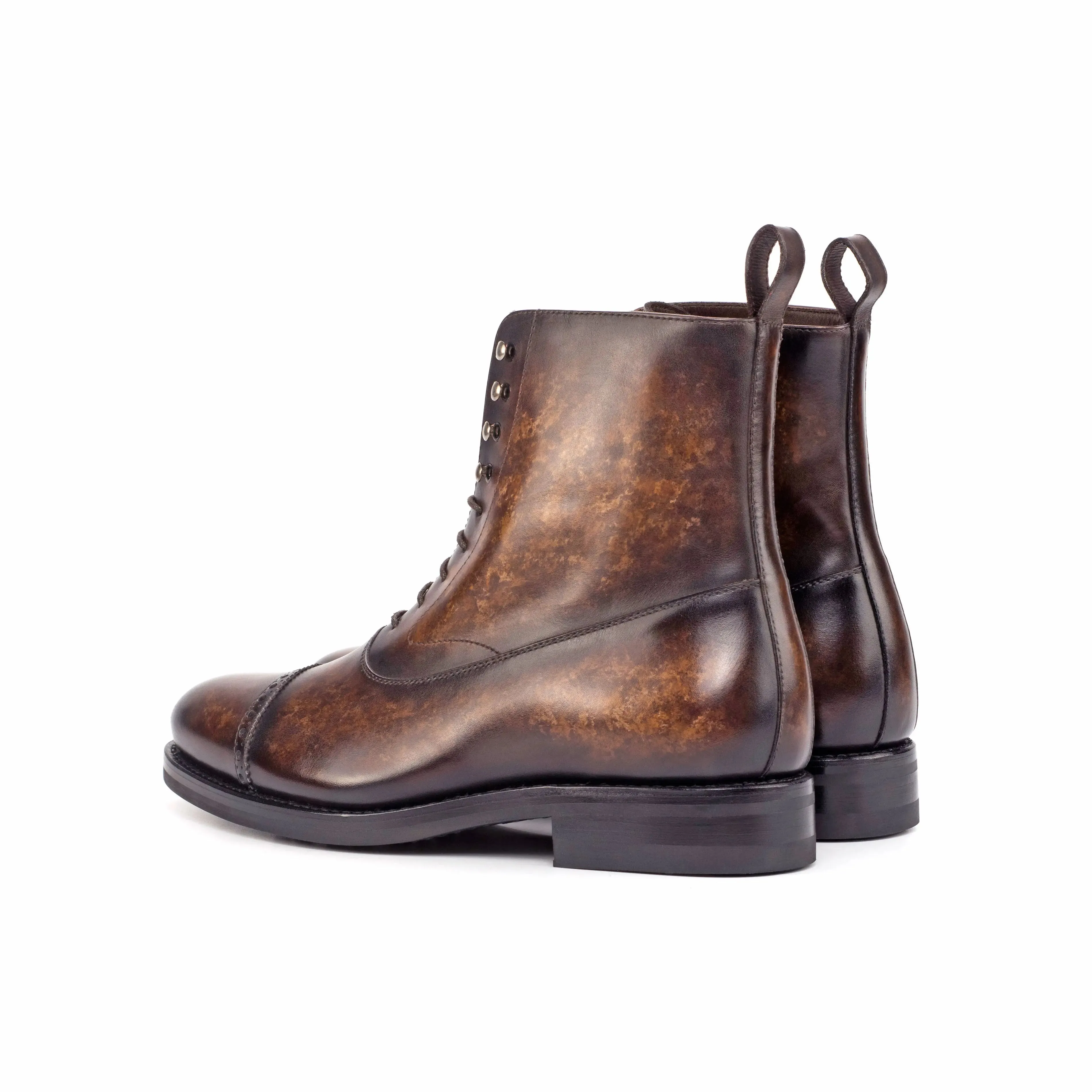 DapperFam Vittorio in Brown Men's Hand-Painted Patina Balmoral Boot