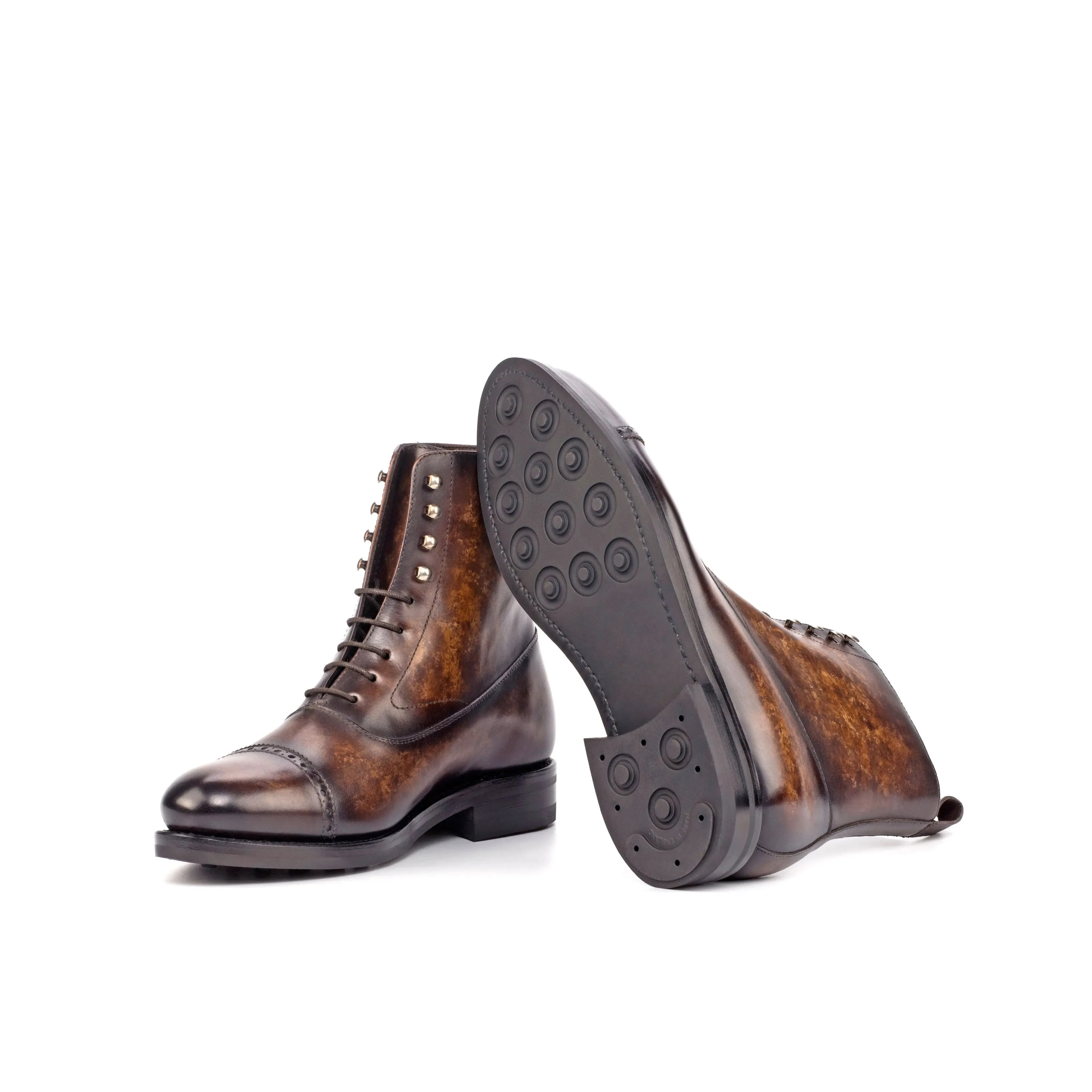 DapperFam Vittorio in Brown Men's Hand-Painted Patina Balmoral Boot