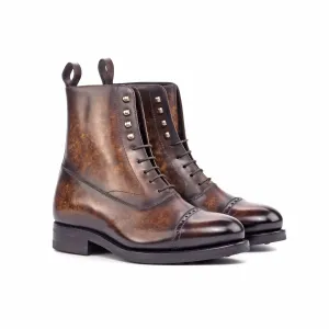 DapperFam Vittorio in Brown Men's Hand-Painted Patina Balmoral Boot