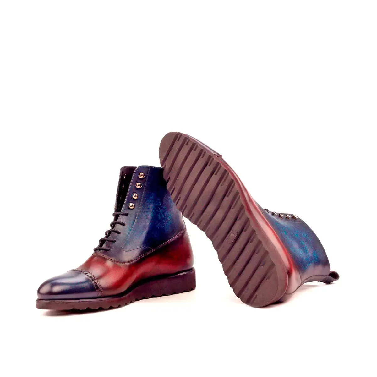 DapperFam Vittorio in Denim / Burgundy Men's Hand-Painted Patina Balmoral Boot