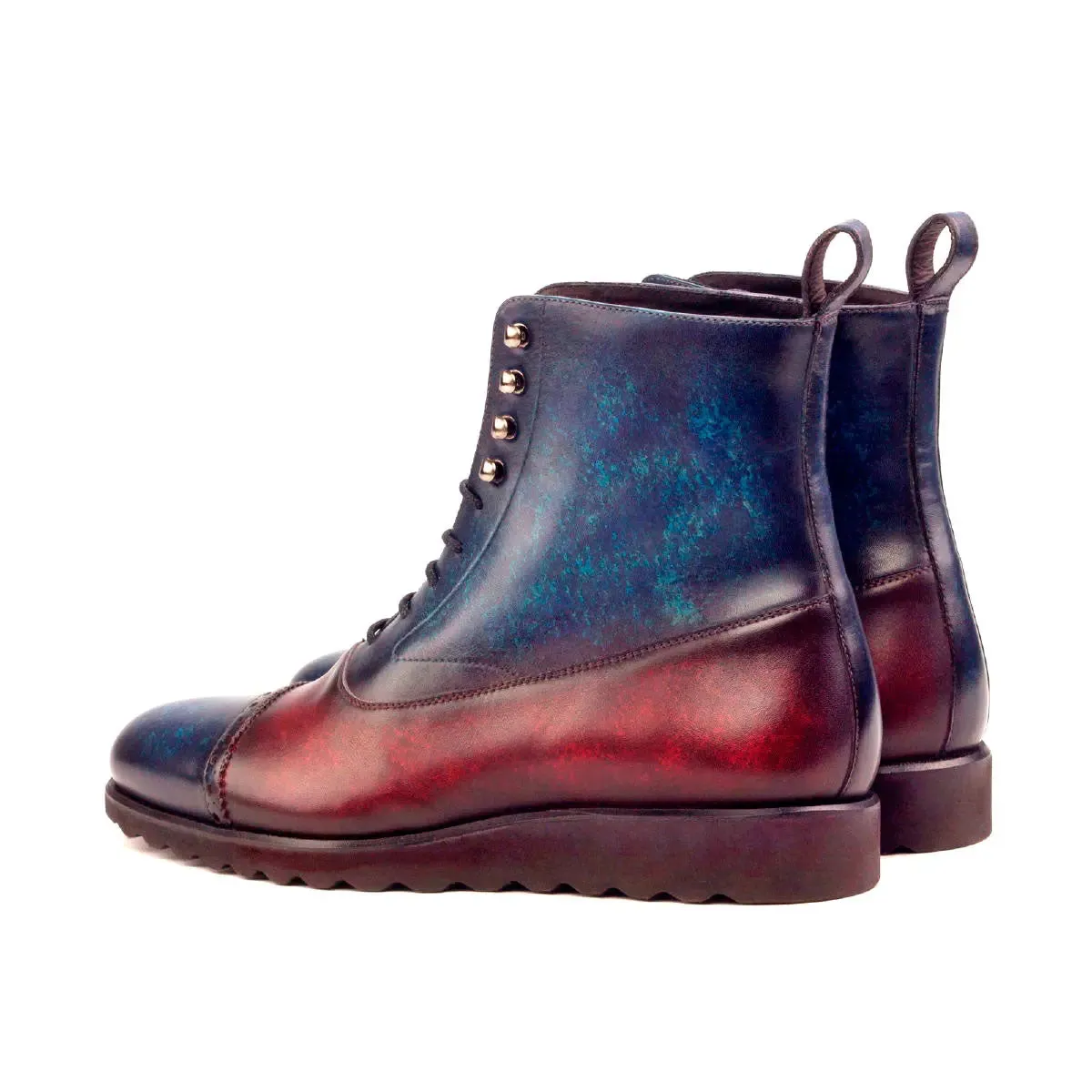 DapperFam Vittorio in Denim / Burgundy Men's Hand-Painted Patina Balmoral Boot