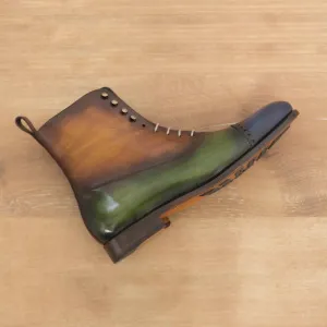 DapperFam Vittorio in Denim / Khaki / Cognac / Burgundy Men's Hand-Painted Patina Balmoral Boot