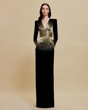 EMBELLISHED BODICE COLUMN GOWN